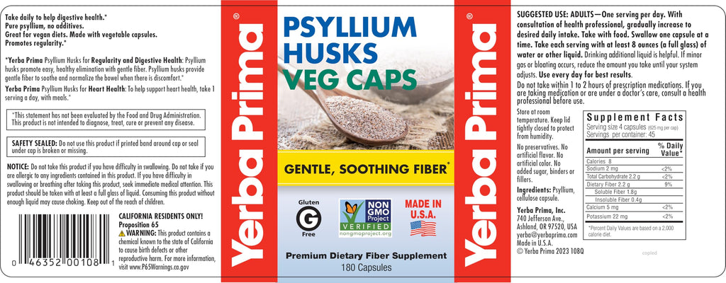 Psyllium Husks Fiber Veg Caps 180 Pack of 2 A867472