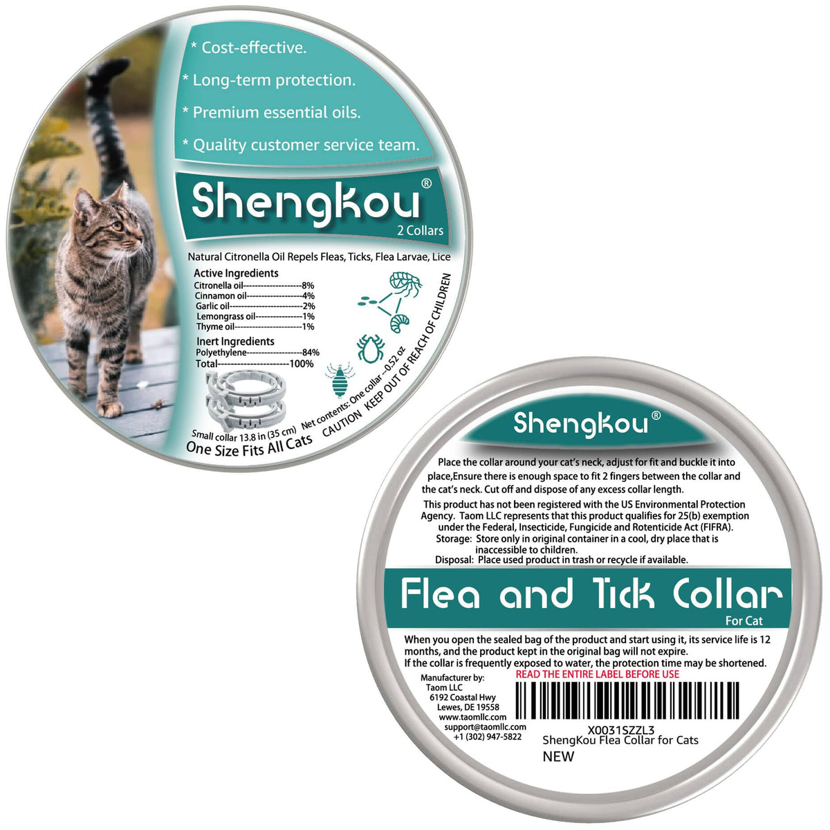 Flea and Tick Collar for Cats 12-Month Protection Waterproof 2 Packs K215487
