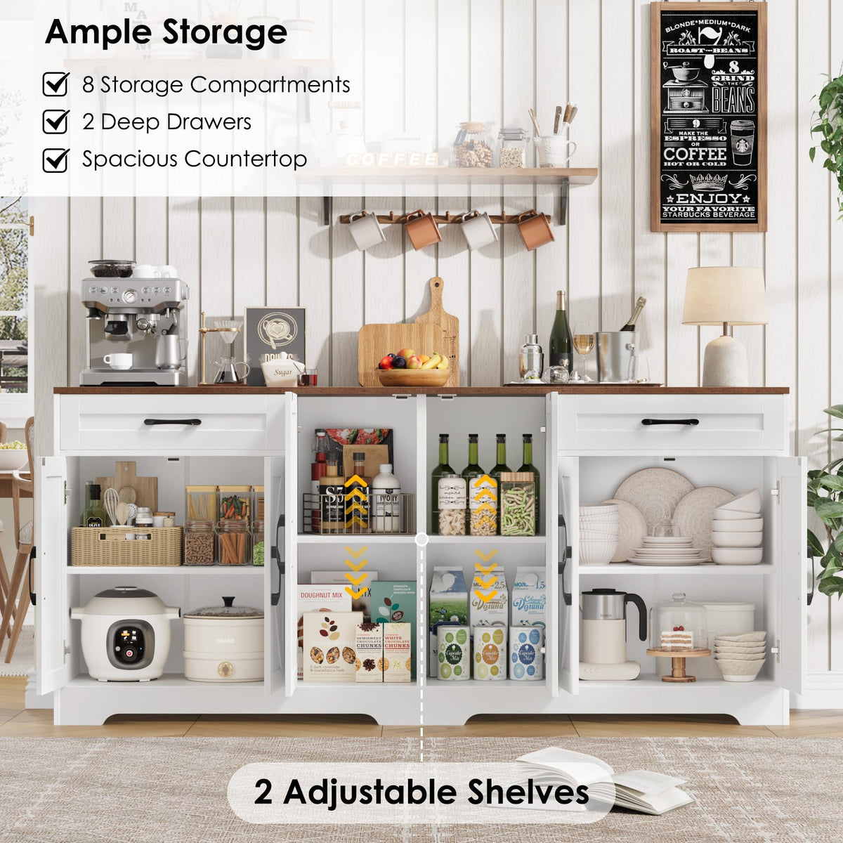 71” Large Kitchen Buffet Cabinet with Adjustable Shelves T610734
