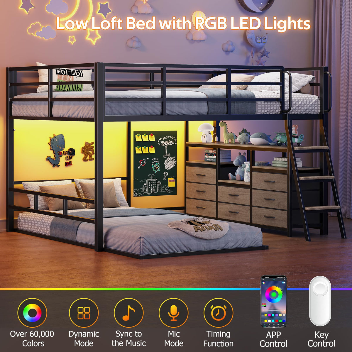 Full Over Twin Bunk Bed with 8 Drawers Grey M6348