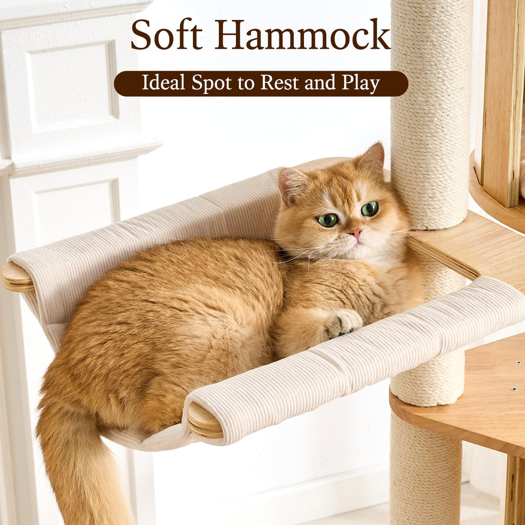 Solid Wood 70 Inches Tall Cat Tree Tower with Scratching Post I469
