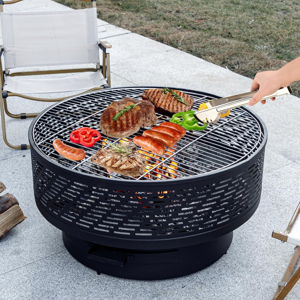 32 Inch Wood Burning Fire Pit with Grill & Lid C607