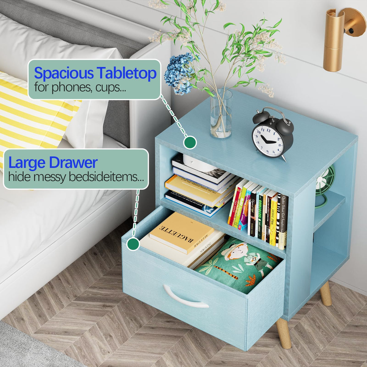 Blue Kids Nightstand with Drawer X665