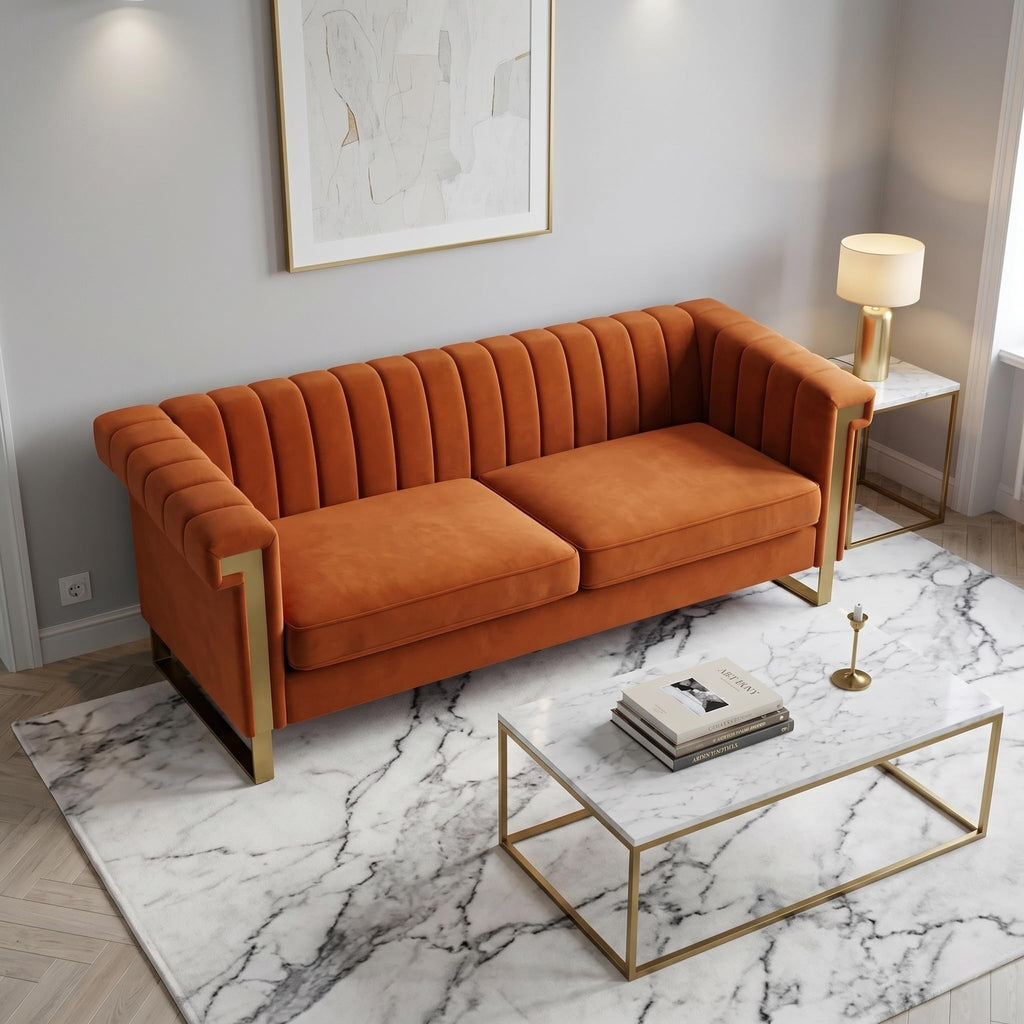 Channel Tufted Velvet Sofa J670394