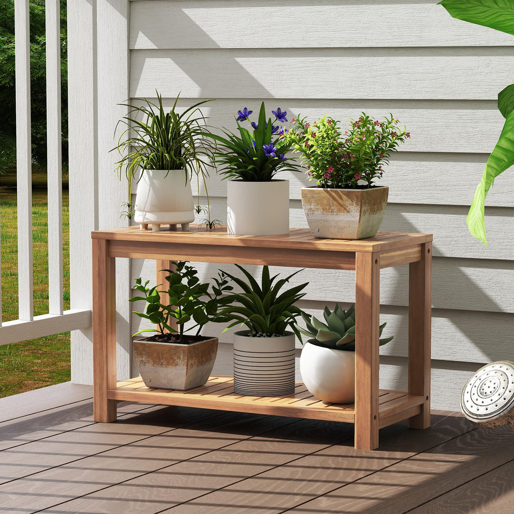 Teak Shower Bench with Shelf R370373