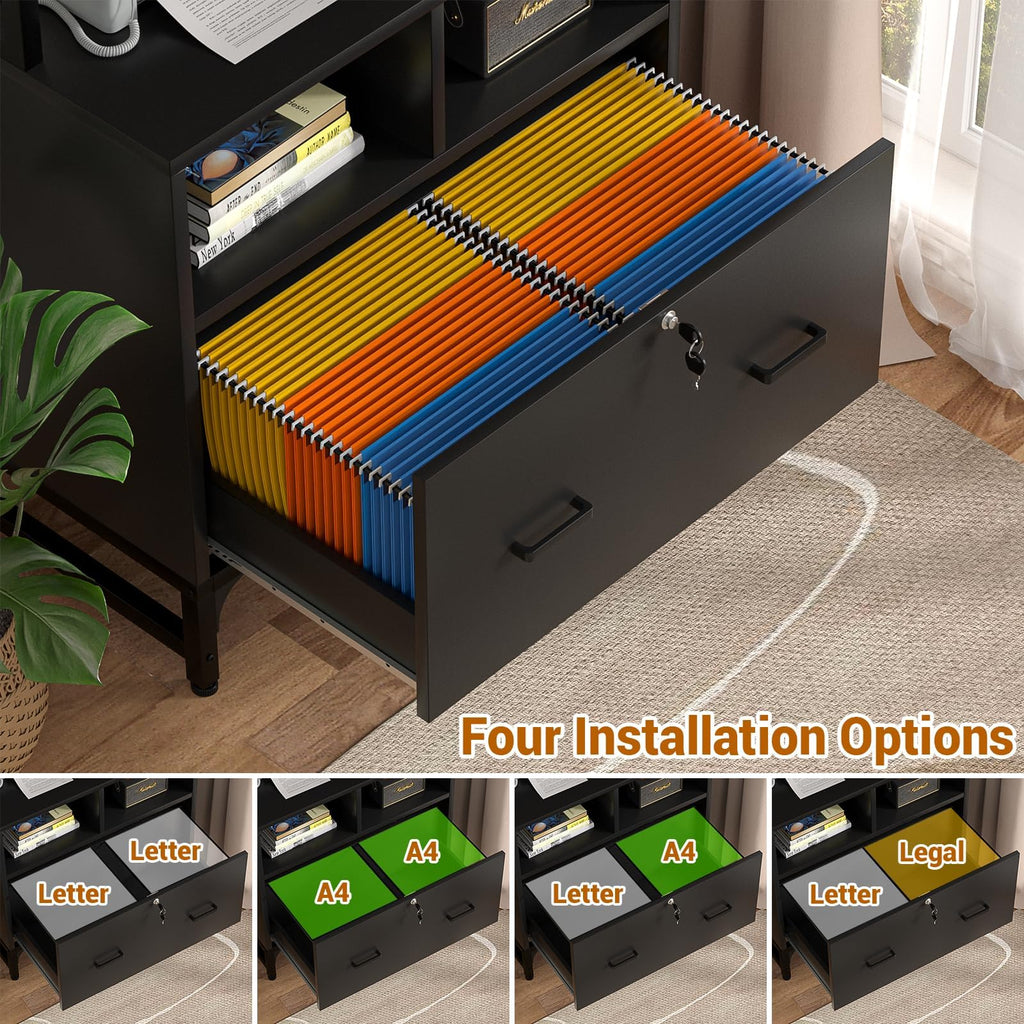 Black File Cabinet with Charging Station Y10865