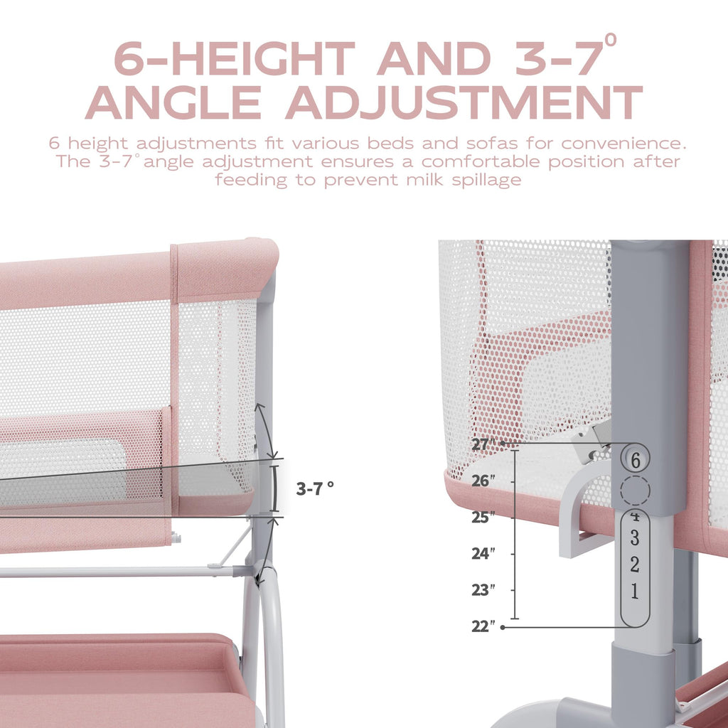 Baby Bassinet Bedside Crib with Mattress & Sheet, 4-Sided Mesh, Pink F69843