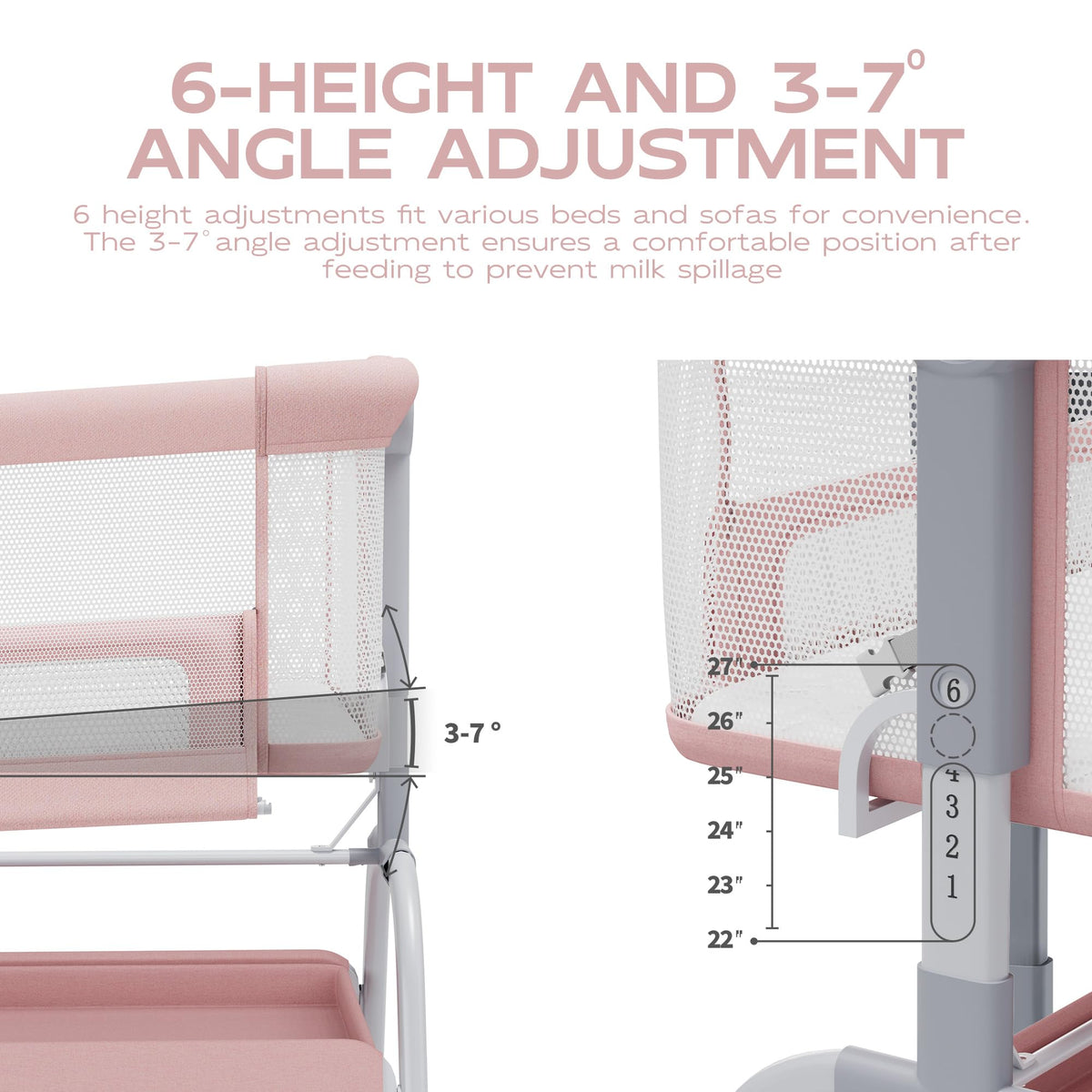 Baby Bassinet Bedside Crib with Mattress & Sheet, 4-Sided Mesh, Pink F69843