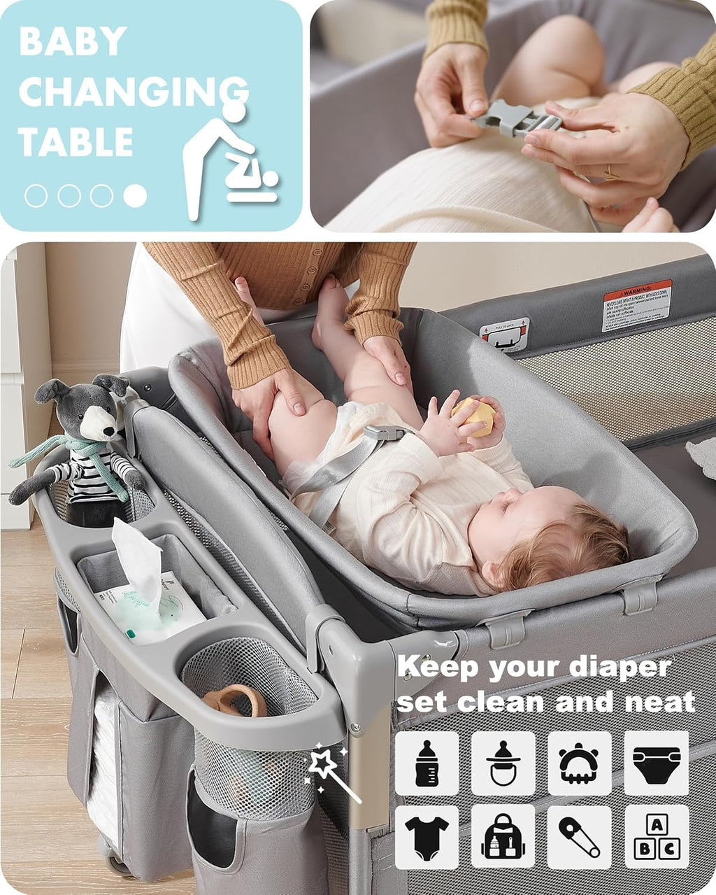 4-in-1 Baby Bassinet, Bedside Sleeper, Playard, Changing Table V4658