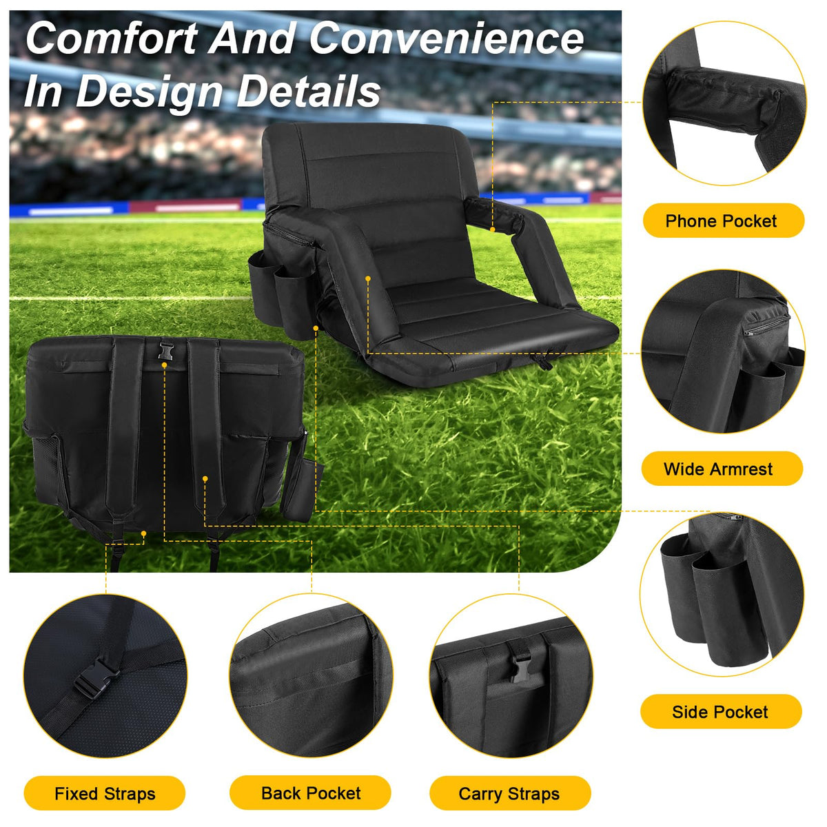 2 Pack Wide Waterproof Folding Stadium Seats with Back Support E532