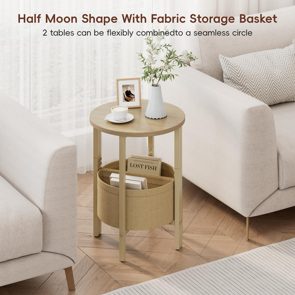 Small Round Side Table with Storage Basket, Set of 2 T7702