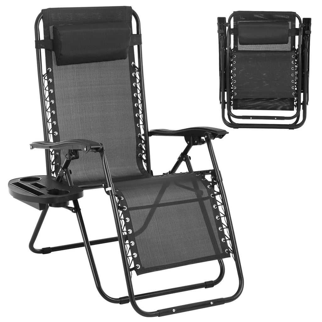 Zero Gravity Chair with Pillow and Cup Holder Trays, Black I7502