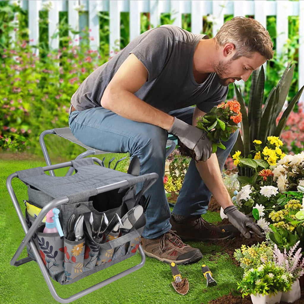 Folding Gardening Stool with Storage Tote Bag D98757