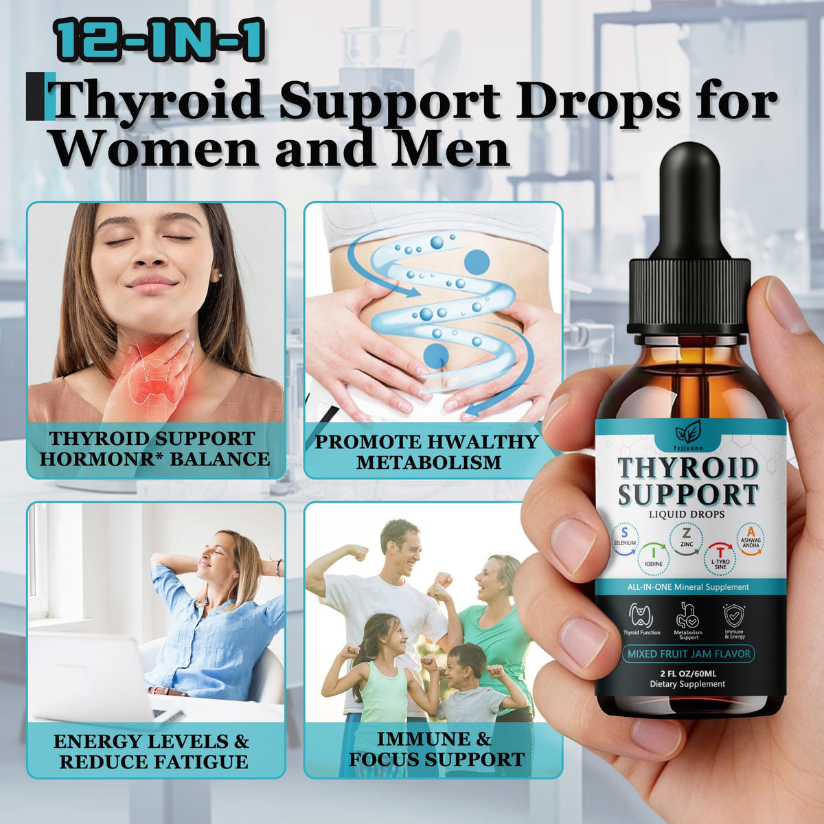 Liquid Thyroid Support Drops with Selenium Zinc Iodine L-Tyrosine Ashwagandha Z168672