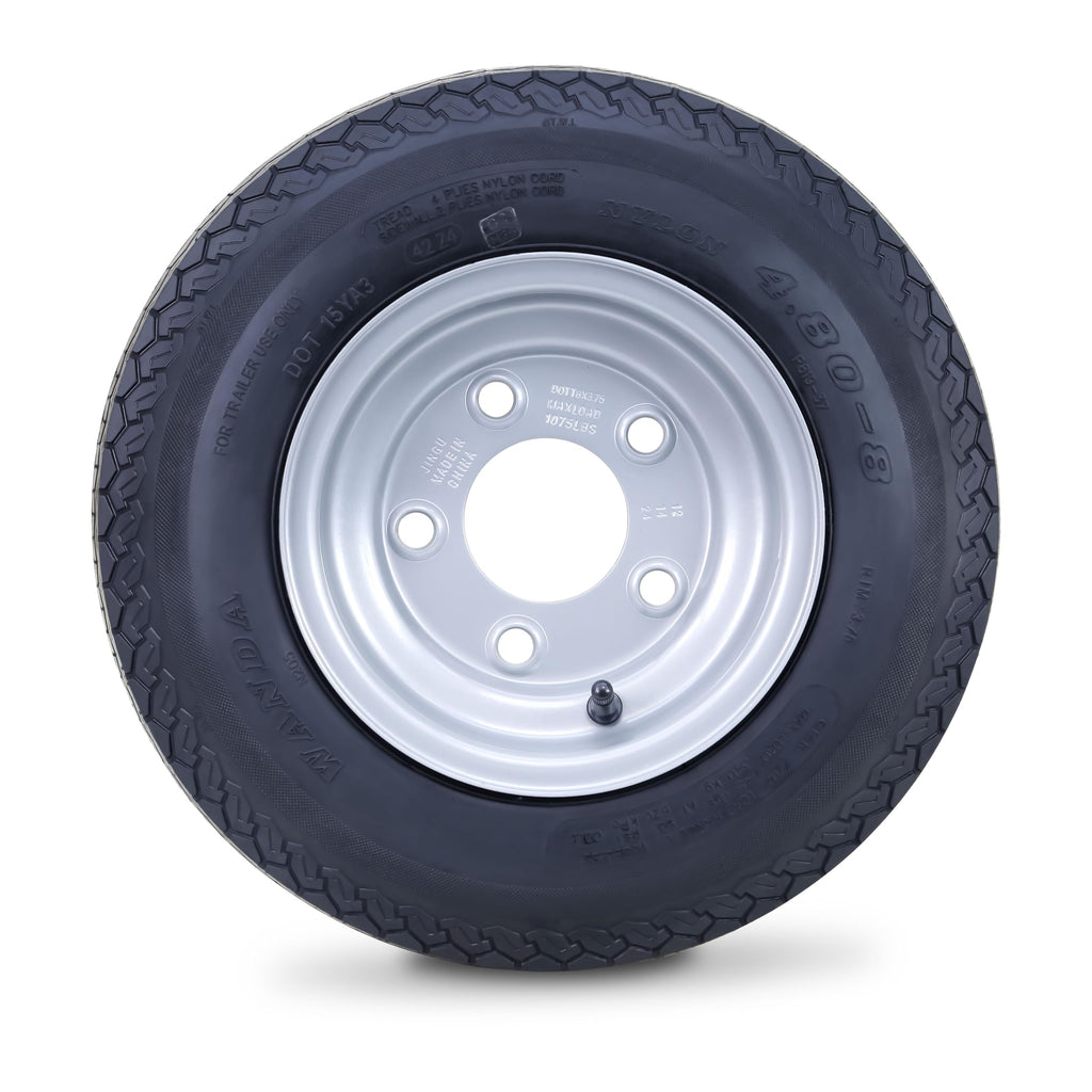 Trailer Tire Wheel 4.80-8 6-Ply 5 Lugs 4.5 Silver Rim Pk2 N58135