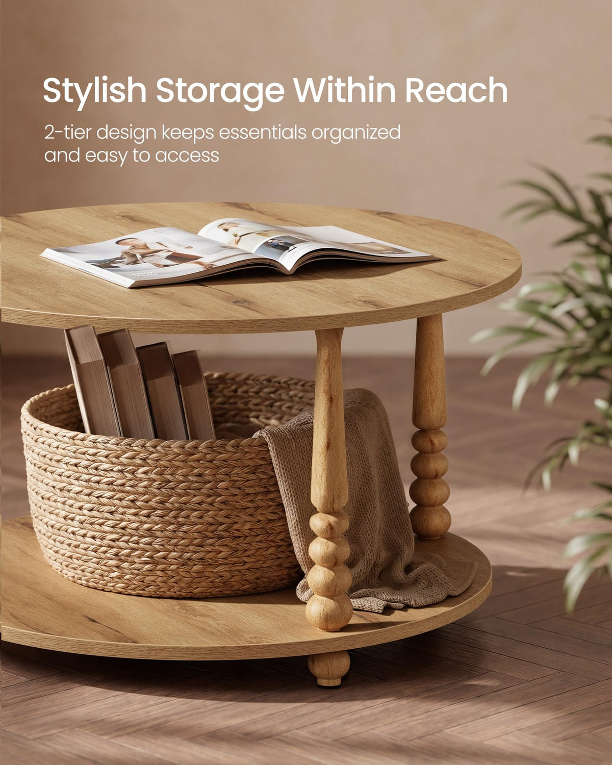 2-Tier Round Coffee Table with Storage W20452