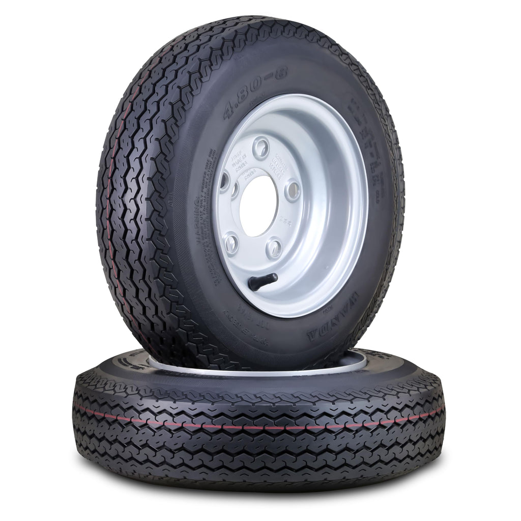 Trailer Tire Wheel 4.80-8 6-Ply 5 Lugs 4.5 Silver Rim Pk2 N58135
