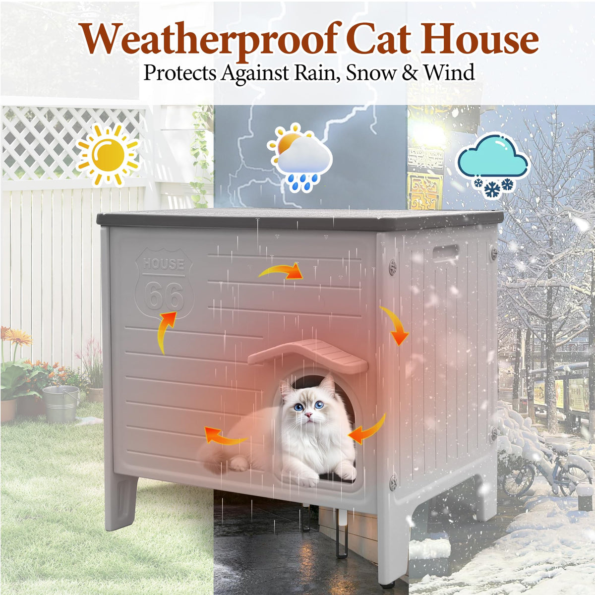 Insulated Outdoor Weatherproof Plastic Cat House K393624