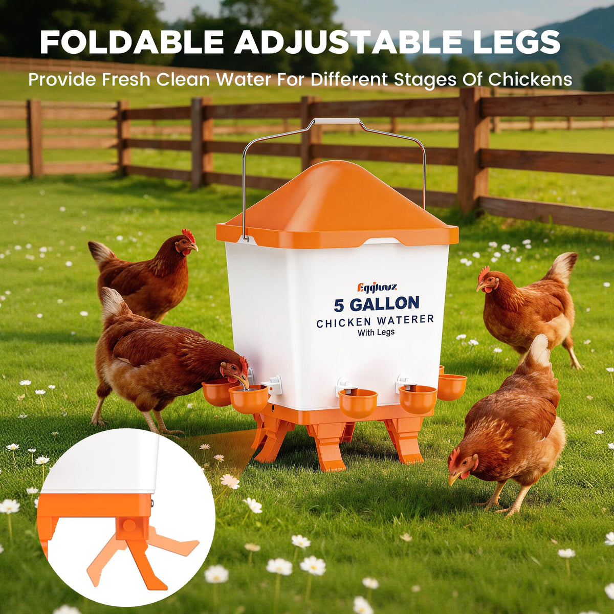5 Gallons Chicken Waterer Bucket with Cups and Adjustable Legs G827