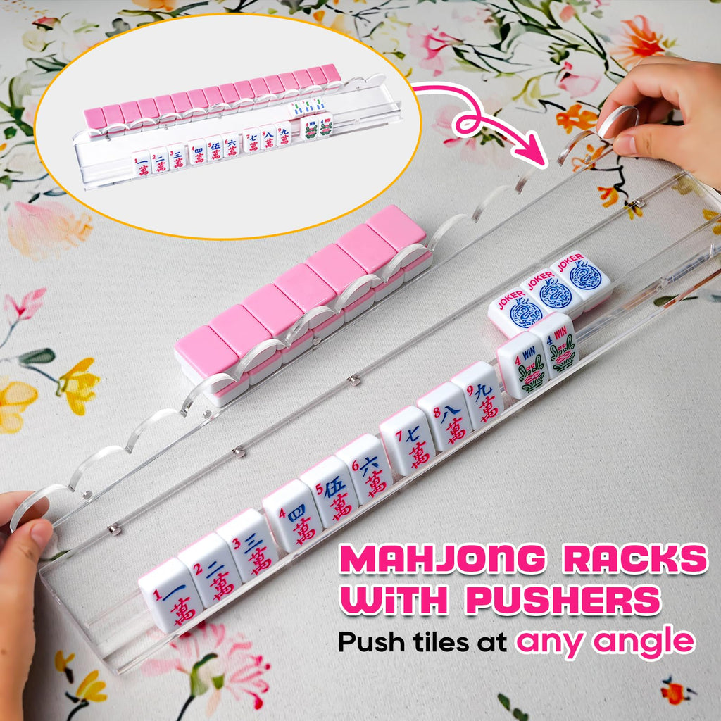 Clear Acrylic Mahjong Racks with Pushers, Set of 4 C135