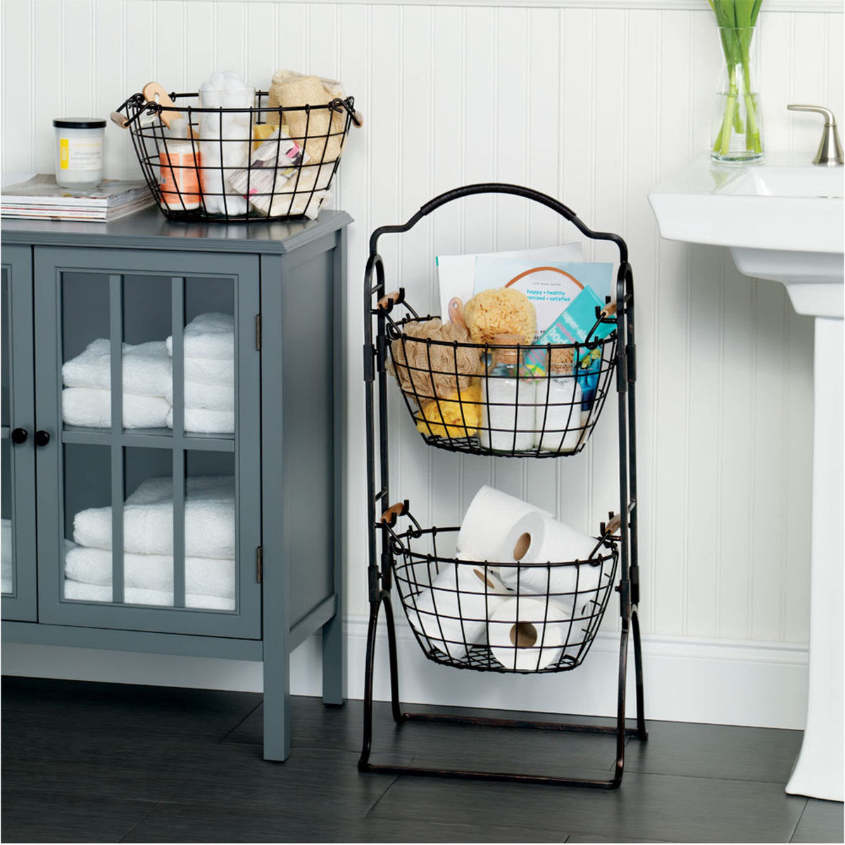 Adjustable 3-Tier Metal Floor Standing Storage Basket J241