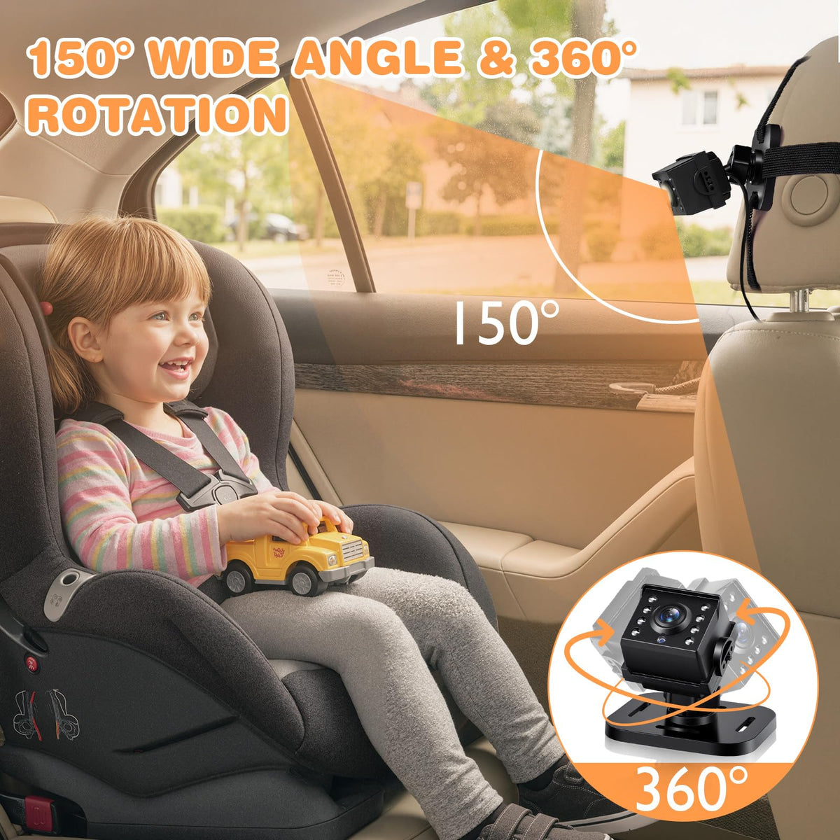 1080P Baby Car Mirror Camera with Night Vision, 150° Wide View Angle D642