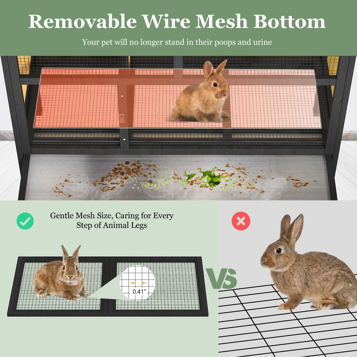 46.7" Wooden Rabbit Hutch with Removable Tray V56544