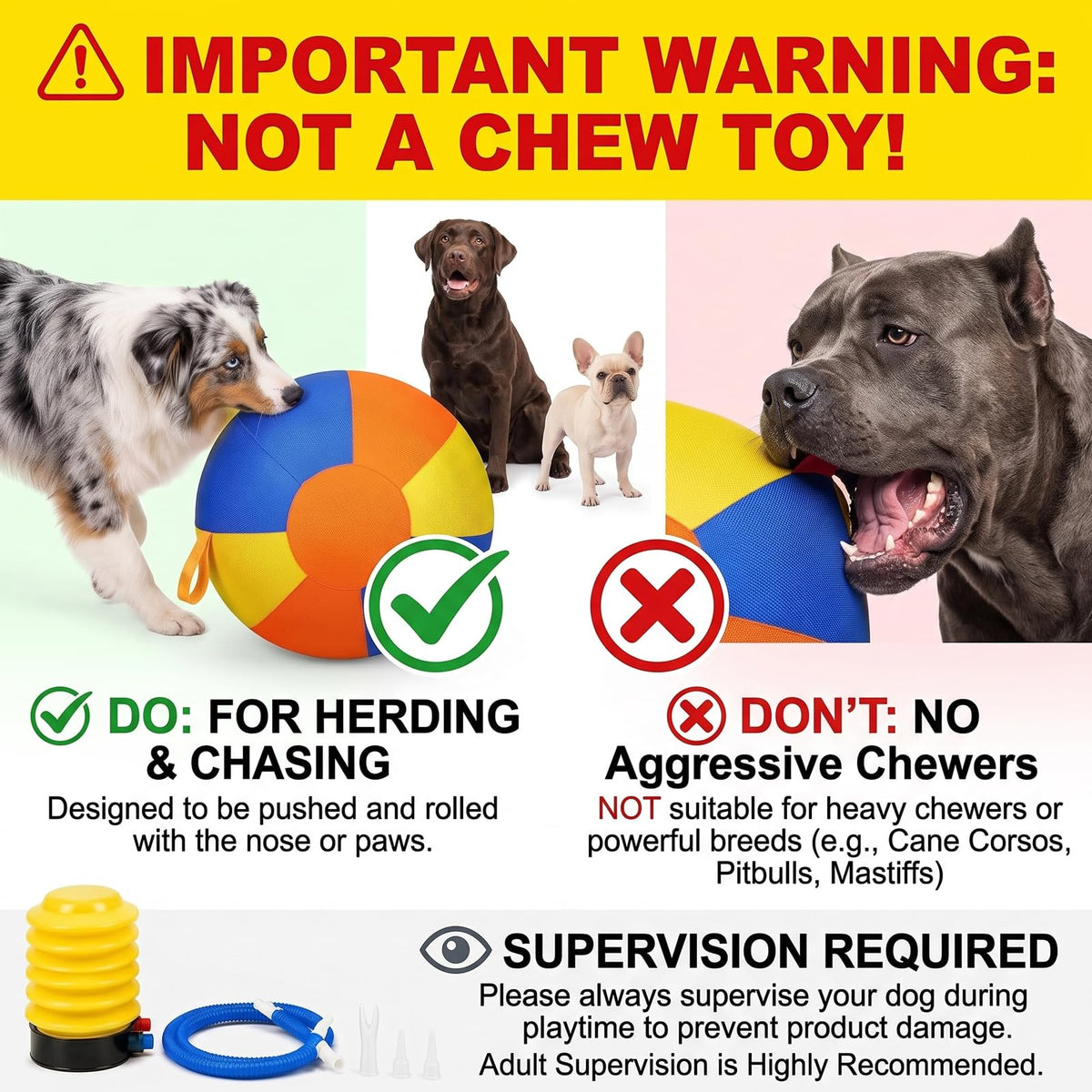 Inflatable Dog Ball with Handle Cover & Pump 18in Z206874