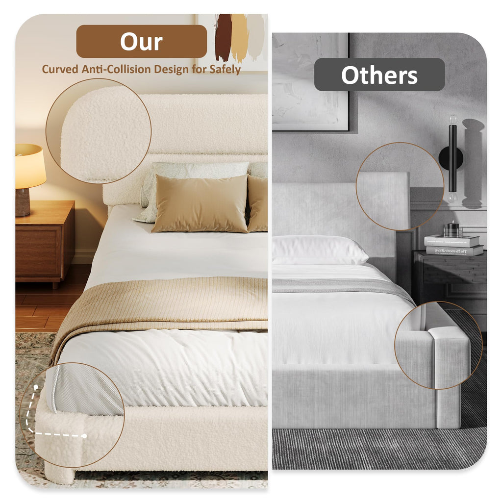 Beige Boucle Upholstered Bed with Headboard S830645