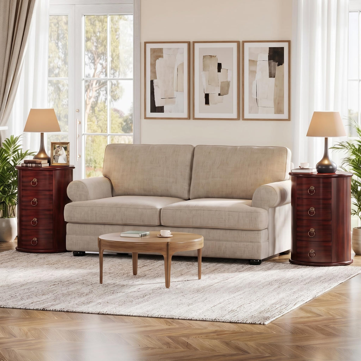Solid Wood Round End Table with 4 Drawers L621814