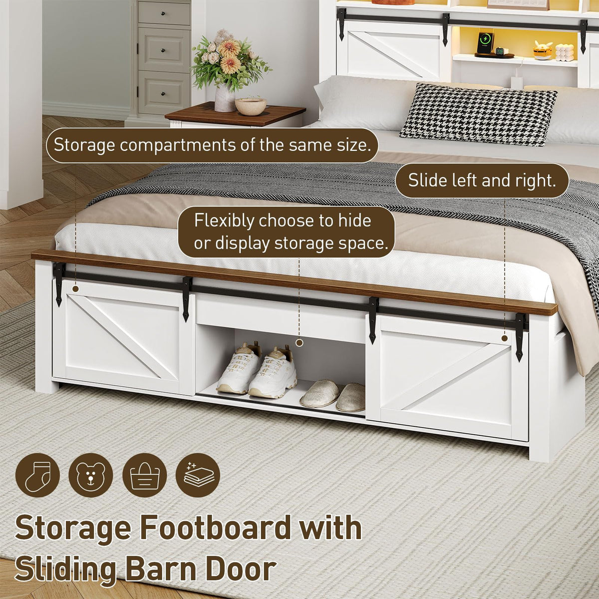 White and Walnut Full Size Storage Bed Frame M89202
