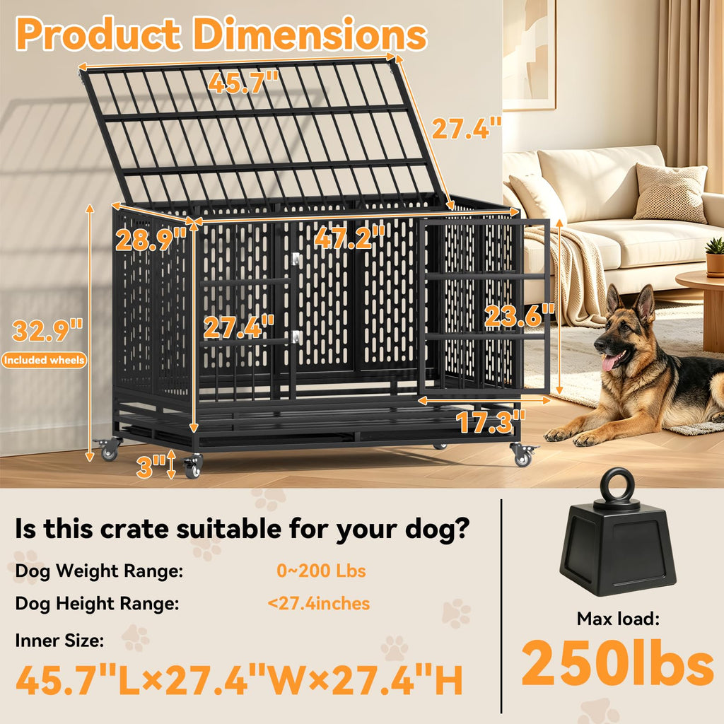 48 Inch Heavy Duty Metal Dog Crate with Wheels K75956