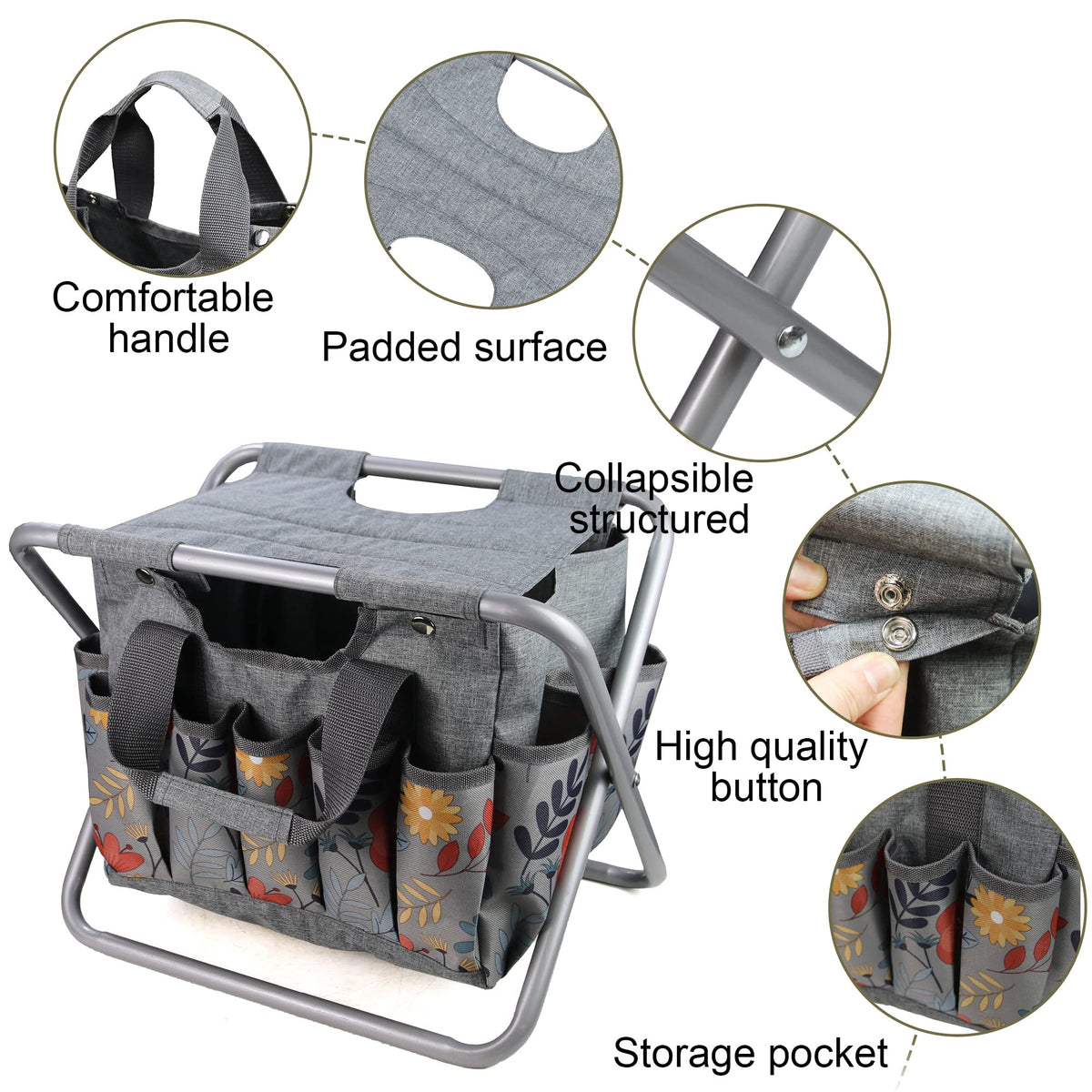Folding Gardening Stool with Storage Tote Bag D98757