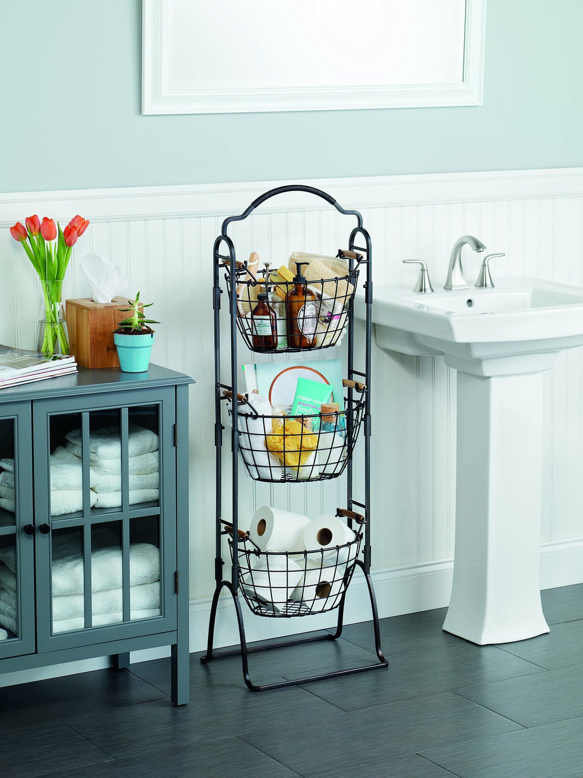 Adjustable 3-Tier Metal Floor Standing Storage Basket J241