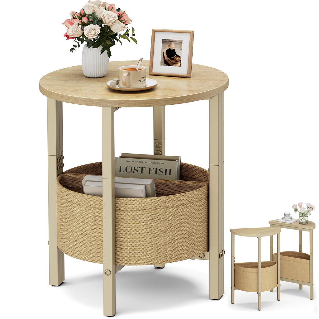 Small Round Side Table with Storage Basket, Set of 2 T7702