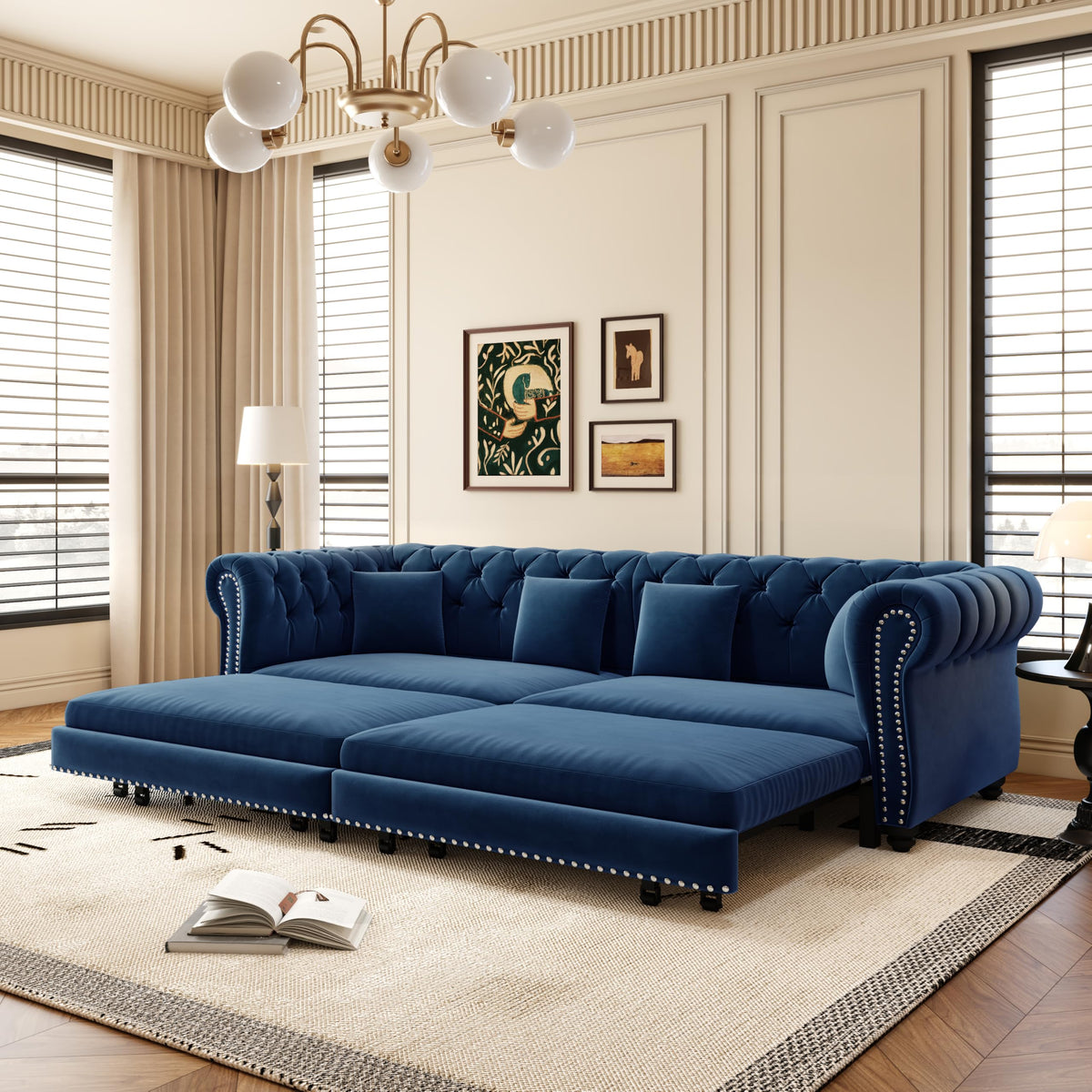 Blue Velvet King Size Sleeper Sofa A97142