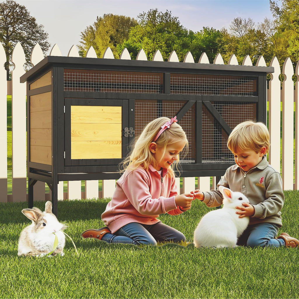 46.7" Wooden Rabbit Hutch with Removable Tray V56544