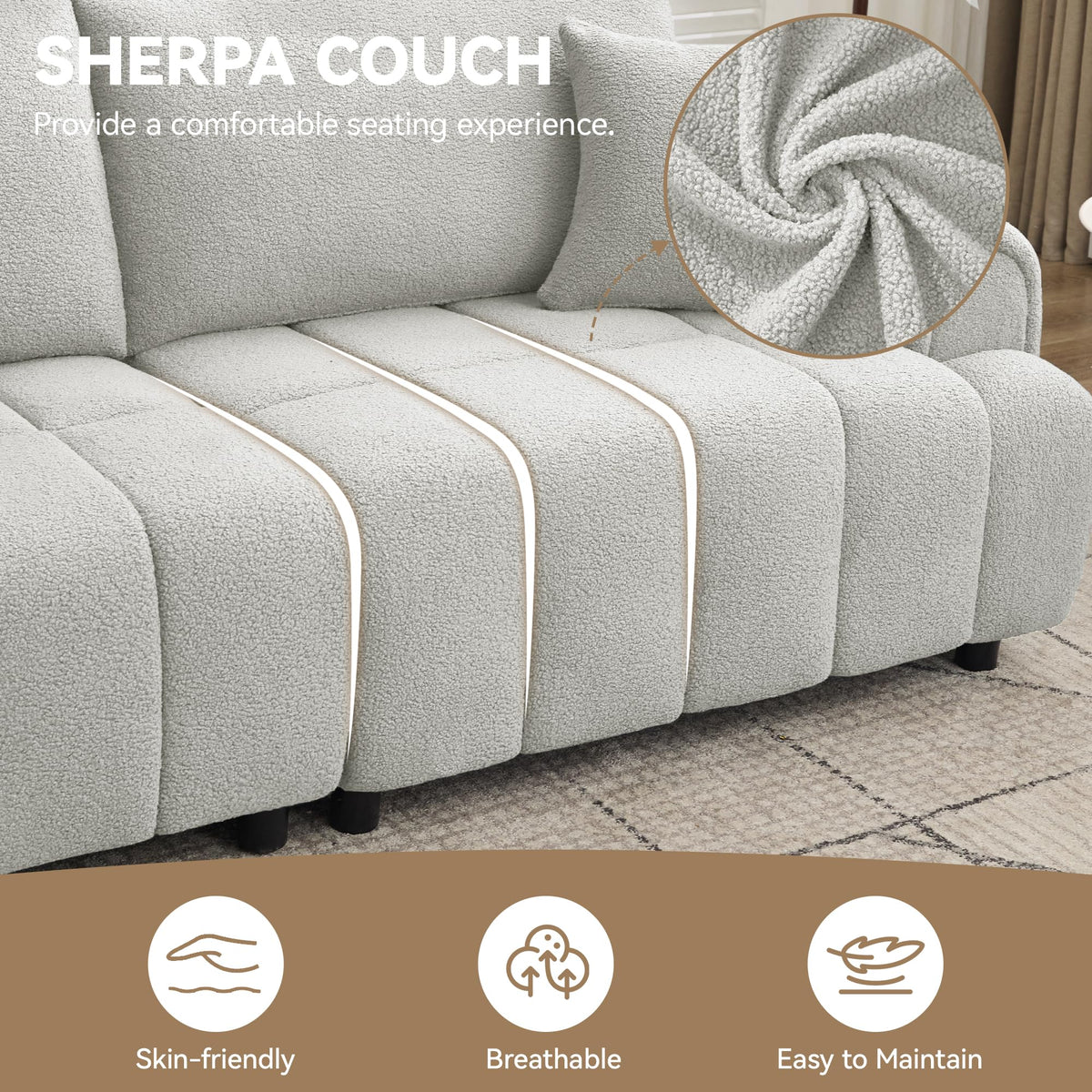 Light Grey Oversized Sherpa Boucle Sofa G448