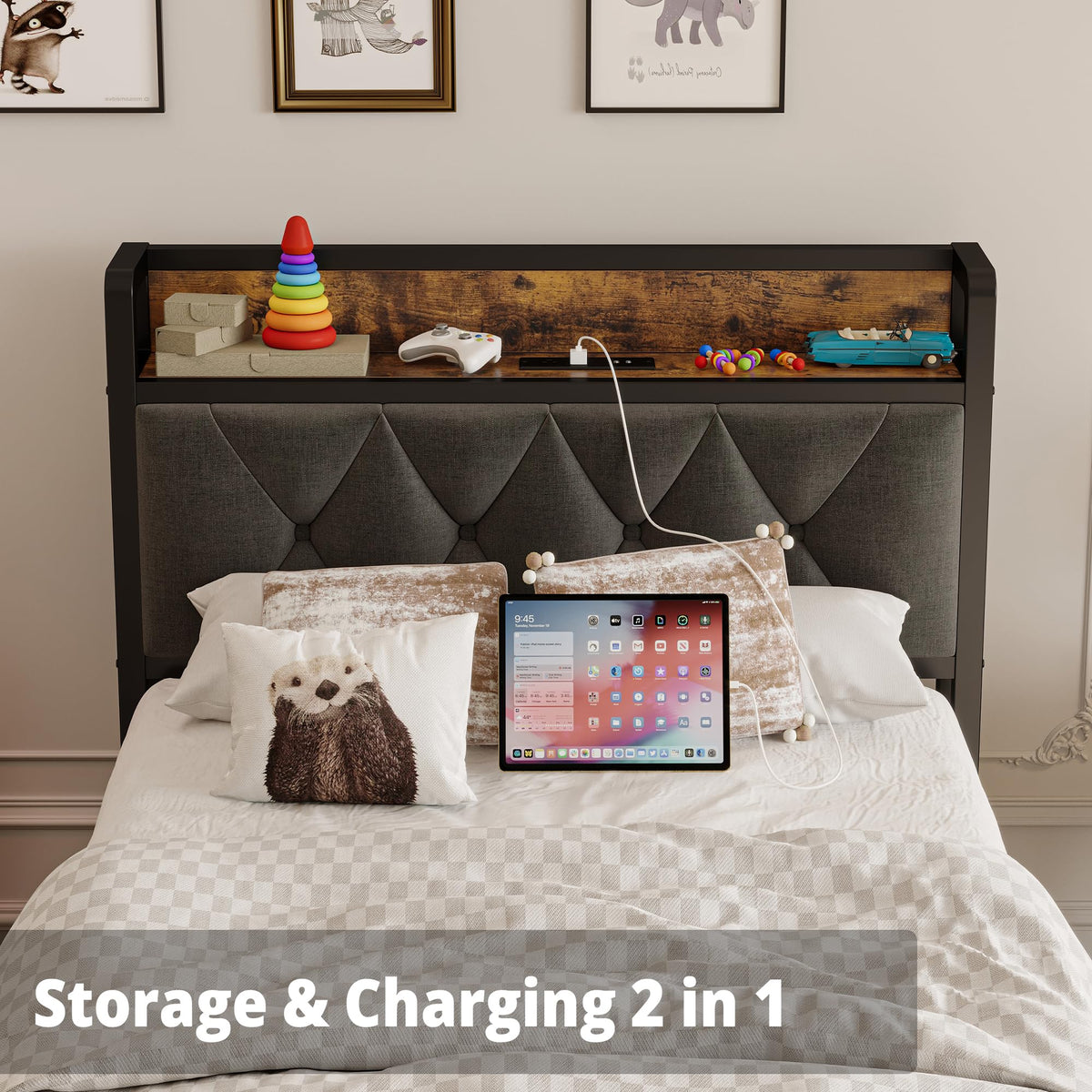 Twin Bed Frame with Storage Headboard W8507