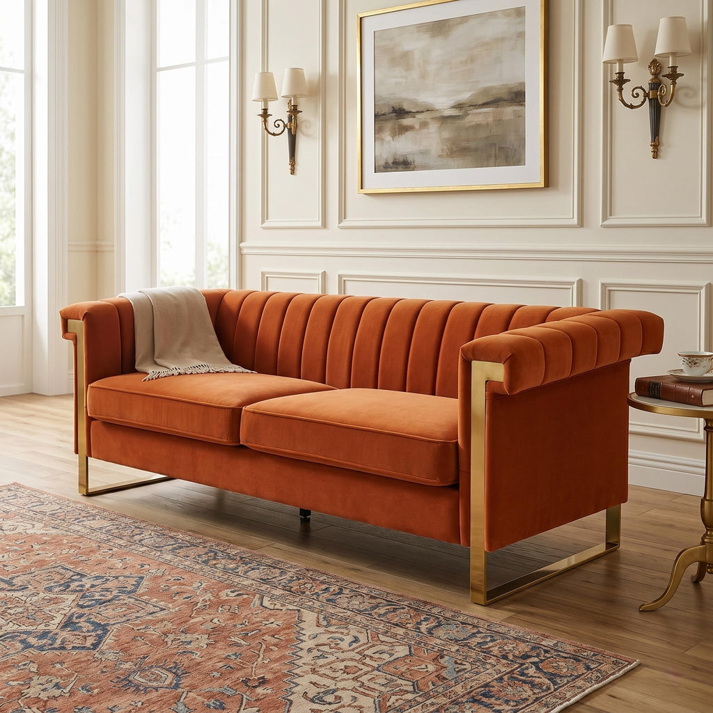 Channel Tufted Velvet Sofa J670394