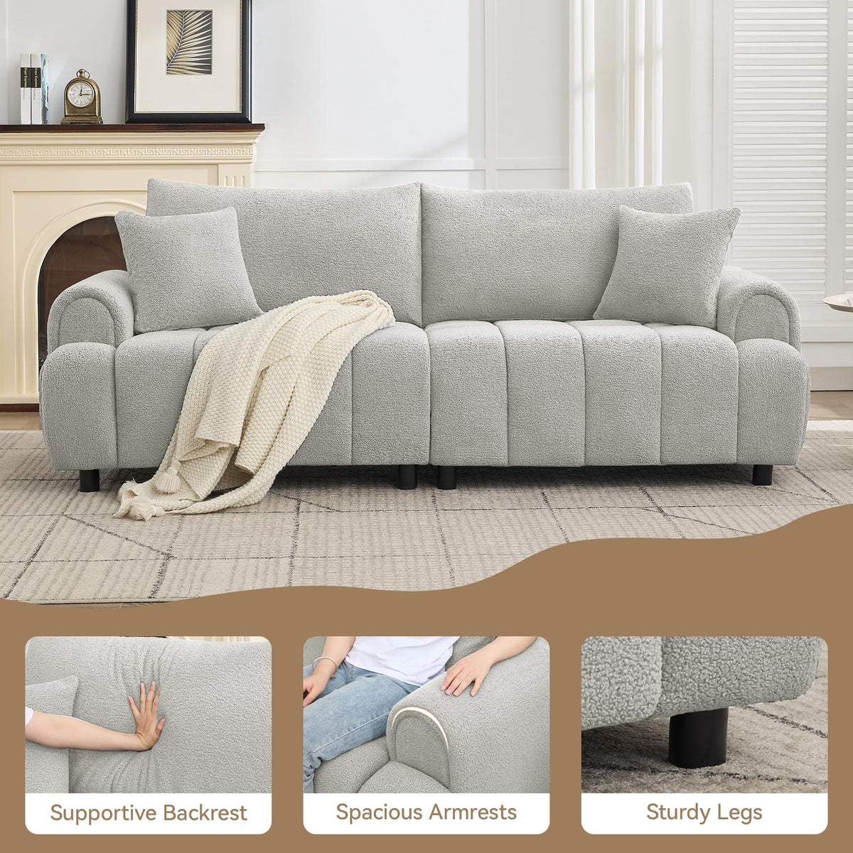 Light Grey Oversized Sherpa Boucle Sofa G448