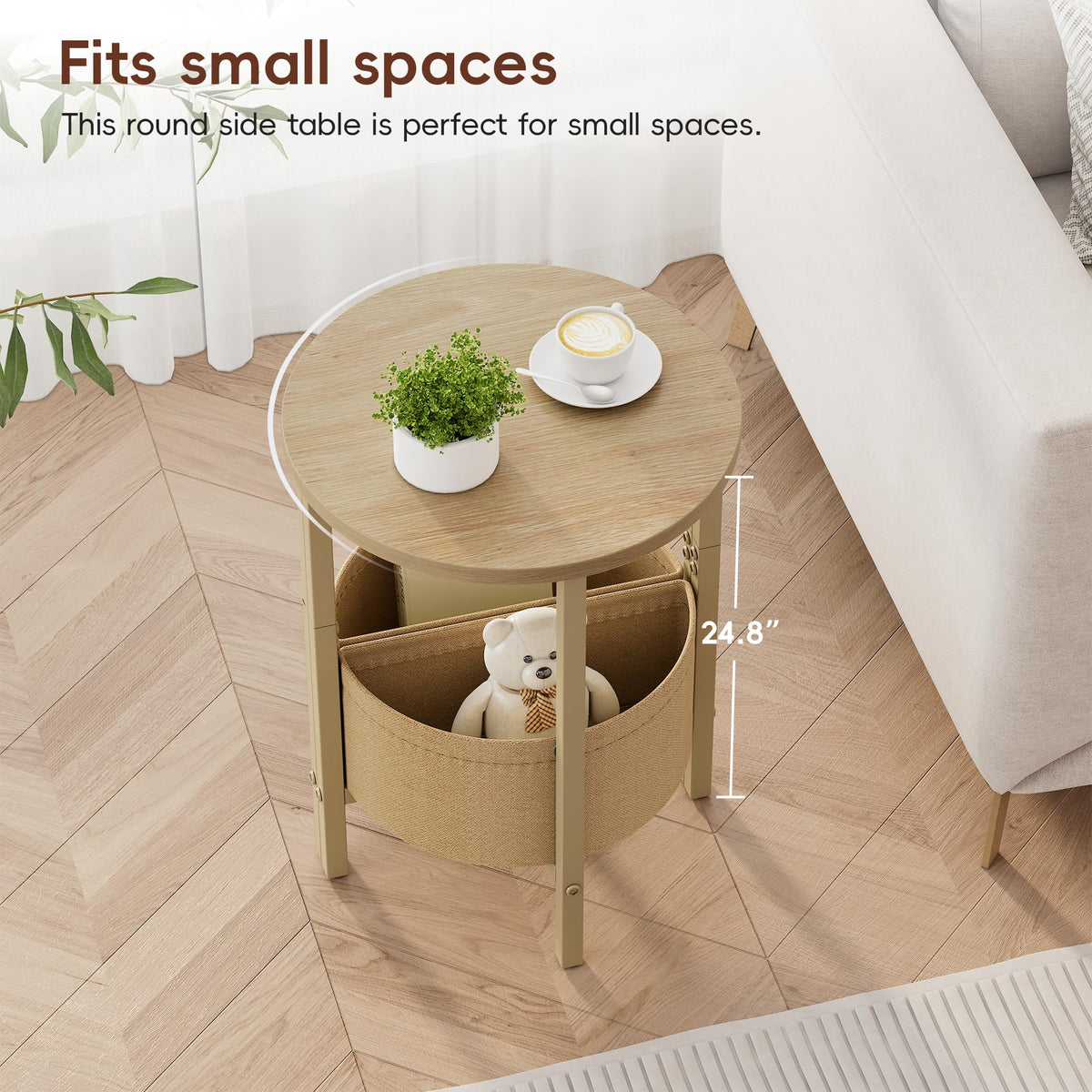 Small Round Side Table with Storage Basket, Set of 2 T7702