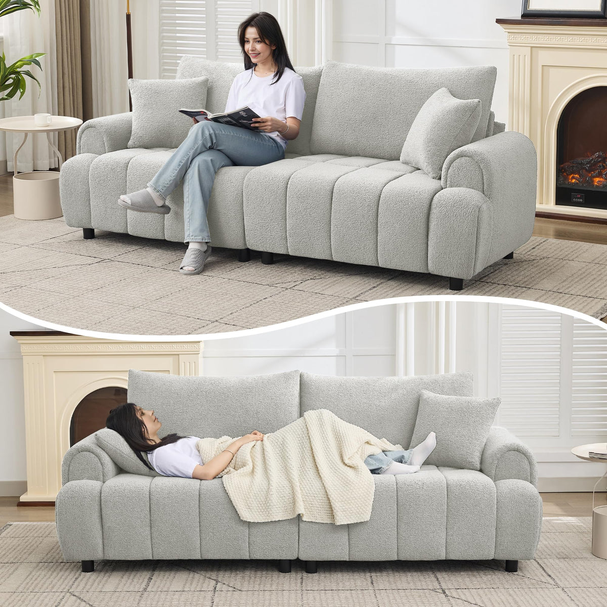 Light Grey Oversized Sherpa Boucle Sofa G448