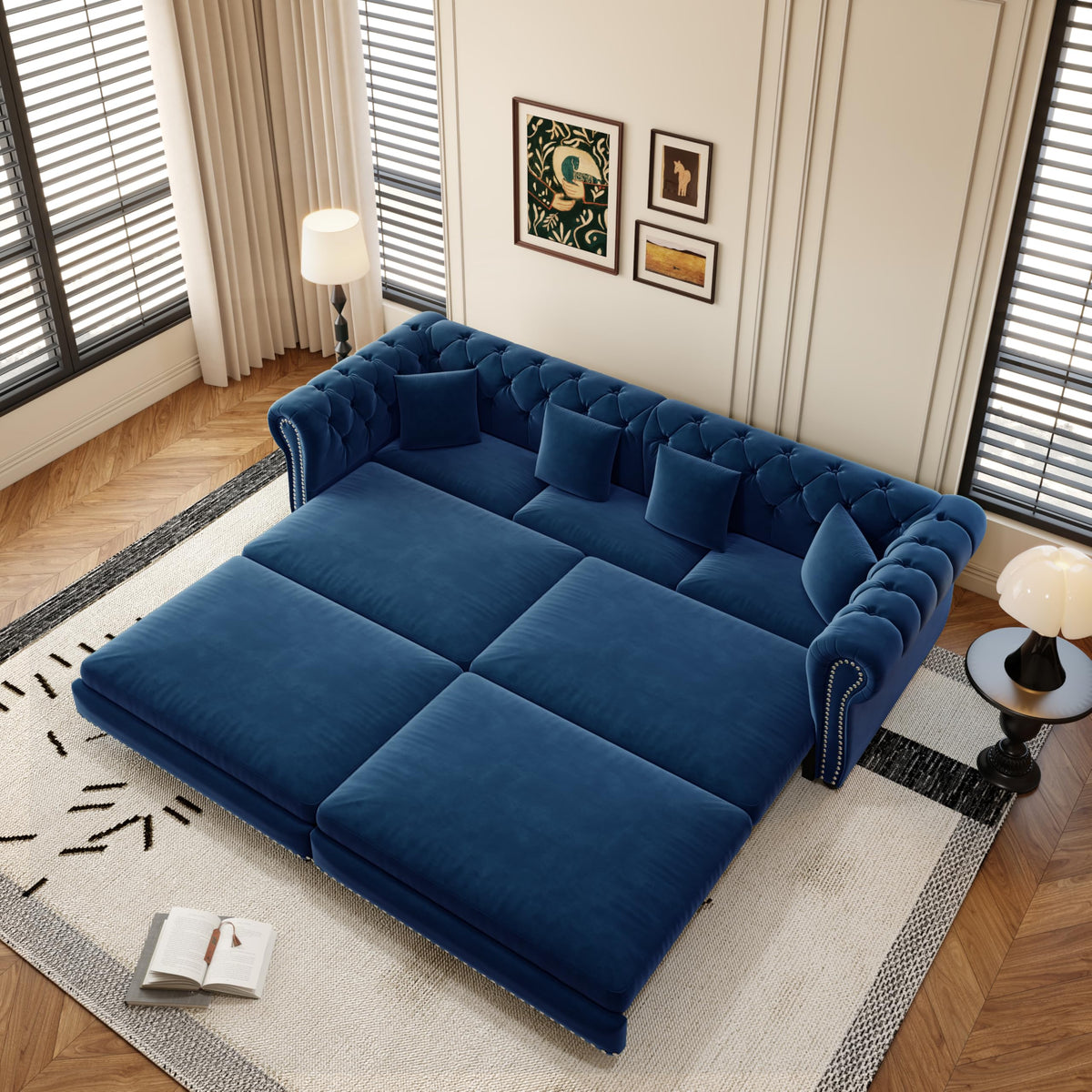 Blue Velvet King Size Sleeper Sofa A97142