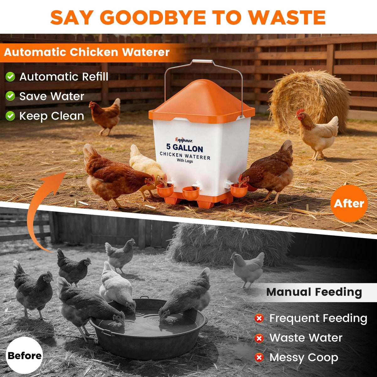 5 Gallons Chicken Waterer Bucket with Cups and Adjustable Legs G827