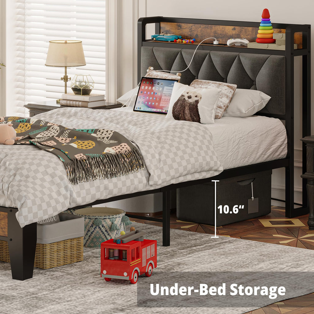 Twin Bed Frame with Storage Headboard W8507